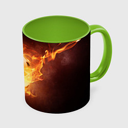 Кружка 3D Футбольный мяч огонь, цвет: 3D-белый + светло-зеленый