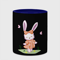 Кружка 3D Крольчонок С Бантиком На Чёрном Фоне, цвет: 3D-белый + синий — фото 2