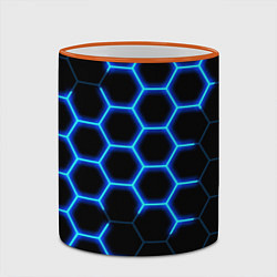 Кружка 3D Соты на синем неоновом фоне, цвет: 3D-оранжевый кант — фото 2
