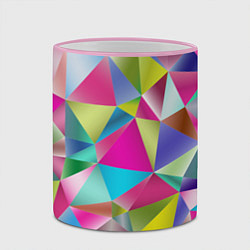 Кружка 3D Радужные трехмерные треугольники, цвет: 3D-розовый кант — фото 2