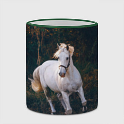Кружка 3D Скачущая белая лошадь, цвет: 3D-зеленый кант — фото 2