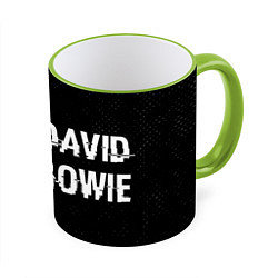 Кружка 3D David Bowie glitch на темном фоне: надпись и симво, цвет: 3D-светло-зеленый кант