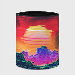 Кружка 3D Синтвейв неоновые горы на закате, цвет: 3D-белый + черный — фото 2