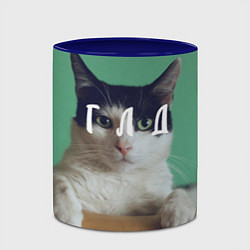 Кружка 3D Мем с котом - голод, цвет: 3D-белый + синий — фото 2