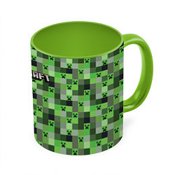 Кружка 3D Minecraft - пиксельные лица, цвет: 3D-белый + светло-зеленый