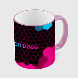 Кружка 3D Watch Dogs - neon gradient: надпись и символ, цвет: 3D-розовый кант