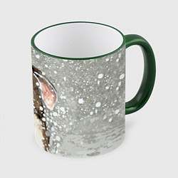 Кружка 3D Кролик Снежок Милый, цвет: 3D-зеленый кант