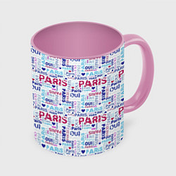 Кружка 3D Парижская бумага с надписями - текстура, цвет: 3D-белый + розовый