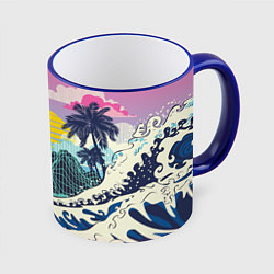 Кружка 3D Штормовые океанские волны и пальмы, цвет: 3D-синий кант