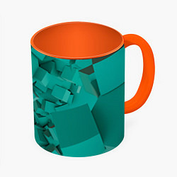 Кружка 3D Абстрактные сине-зелёные кубы, цвет: 3D-белый + оранжевый