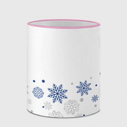 Кружка 3D Новогодние Снежинки - Белый, цвет: 3D-розовый кант — фото 2