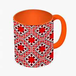 Кружка 3D Белорусская вышивка - орнамент, цвет: 3D-белый + оранжевый