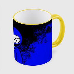 Кружка 3D Радужные друзья: улыбчивый Синий, цвет: 3D-желтый кант