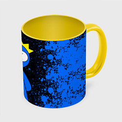Кружка 3D Радужные друзья Синий - брызги краски, цвет: 3D-белый + желтый