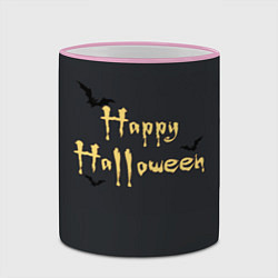 Кружка 3D Happy Halloween надпись с летучими мышами, цвет: 3D-розовый кант — фото 2