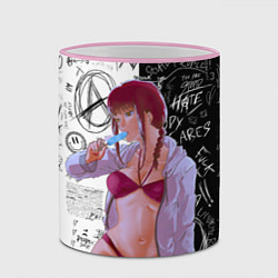 Кружка 3D Макима с мороженым - Человек бензопила, цвет: 3D-розовый кант — фото 2
