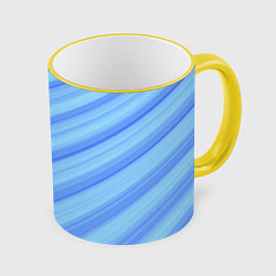 Кружка 3D Сине-голубые полосы абстракция, цвет: 3D-желтый кант