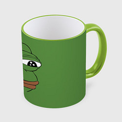 Кружка 3D Лягушонок Pepe грустит, цвет: 3D-светло-зеленый кант