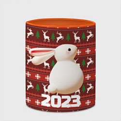 Кружка 3D Белый большой кролик 2023, цвет: 3D-белый + оранжевый — фото 2