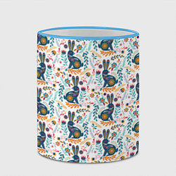 Кружка 3D Новогодний паттерн - Кролики и веточки, цвет: 3D-небесно-голубой кант — фото 2