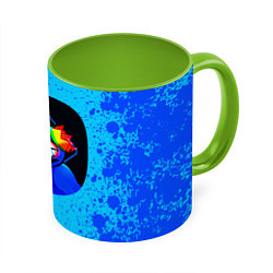Кружка 3D Радужные друзья: Синий глитч, цвет: 3D-белый + светло-зеленый