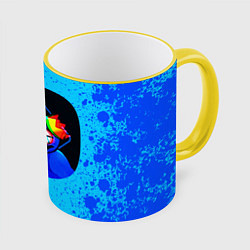 Кружка 3D Радужные друзья: Синий глитч, цвет: 3D-желтый кант