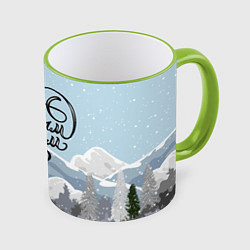 Кружка 3D Снежные горы - с Новым Годом!, цвет: 3D-светло-зеленый кант