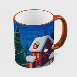 Кружка 3D Доброго нового года - праздничная елка, цвет: 3D-оранжевый кант