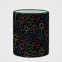 Кружка 3D Цветные зонтики на чёрном фоне, цвет: 3D-зеленый кант — фото 2