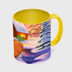 Кружка 3D Зайчик с большой морковью, цвет: 3D-белый + желтый