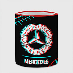 Кружка 3D Значок Mercedes в стиле glitch на темном фоне, цвет: 3D-красный кант — фото 2