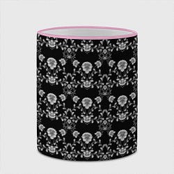 Кружка 3D Черно-белый цветочный полосатый ретро узор, цвет: 3D-розовый кант — фото 2