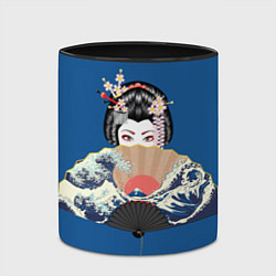 Кружка 3D Японская гейша с большим веером, цвет: 3D-белый + черный — фото 2