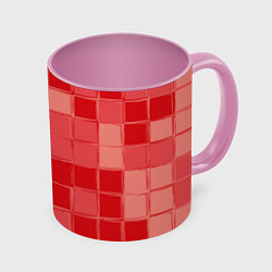 Кружка 3D Красный паттерн из кубов, цвет: 3D-белый + розовый