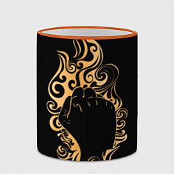 Кружка 3D Поднятый вверх кулак, окруженный золотым пламенем, цвет: 3D-оранжевый кант — фото 2