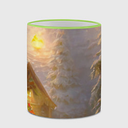 Кружка 3D Деревенский бревенчатый дом в лесу, украшенный к Н, цвет: 3D-светло-зеленый кант — фото 2