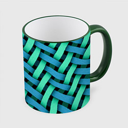 Кружка 3D Сине-зелёная плетёнка - оптическая иллюзия, цвет: 3D-зеленый кант