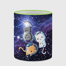 Кружка 3D Три котика в открытом космосе, цвет: 3D-светло-зеленый кант — фото 2