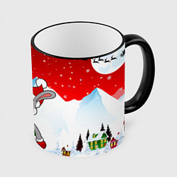 Кружка 3D Новый год - зайчик, цвет: 3D-черный кант