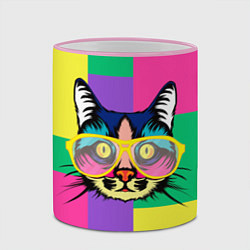 Кружка 3D Кот в стиле поп-арт, цвет: 3D-розовый кант — фото 2