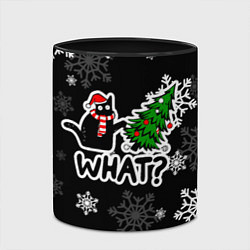 Кружка 3D What котик роняет ёлку, цвет: 3D-белый + черный — фото 2