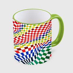 Кружка 3D Разноцветная оптическая иллюзия, цвет: 3D-светло-зеленый кант