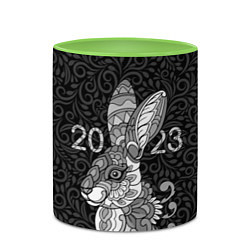 Кружка 3D Русский серый кролик 2023, цвет: 3D-белый + светло-зеленый — фото 2