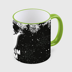 Кружка 3D С Новым годом - кот Саймона и снежинки, цвет: 3D-светло-зеленый кант