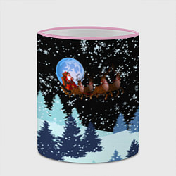 Кружка 3D Санта на оленях в ночном небе, цвет: 3D-розовый кант — фото 2