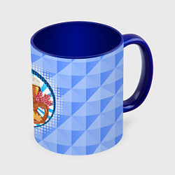 Кружка 3D Два брецелья с пивом и листьями клена, цвет: 3D-белый + синий