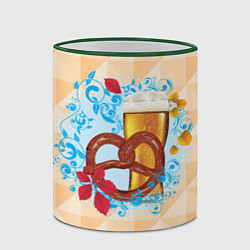 Кружка 3D Брецель с пивом и красными листьями, цвет: 3D-зеленый кант — фото 2