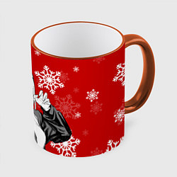 Кружка 3D Пауэр в новогодней шапочке, цвет: 3D-оранжевый кант