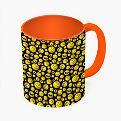 Кружка 3D Шарики эмодзи на черном, цвет: 3D-белый + оранжевый