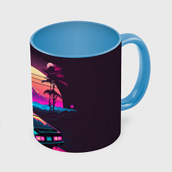 Кружка 3D Synthwave car and mountains, цвет: 3D-белый + небесно-голубой